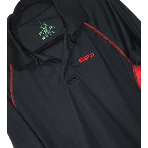FSB Other - Men's ESPN Black Polo with Red Stitching Short Sleeve Size Small